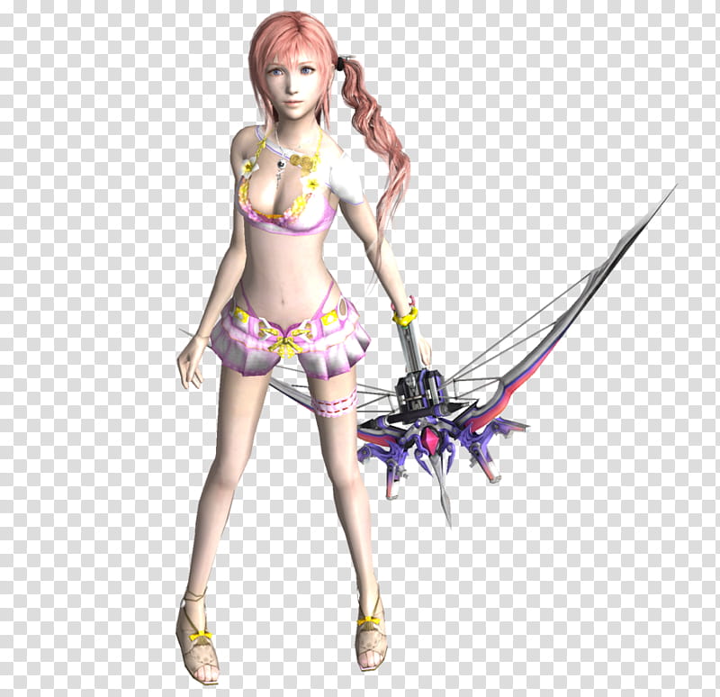 Serah farron render , female with weapon character transparent background PNG clipart