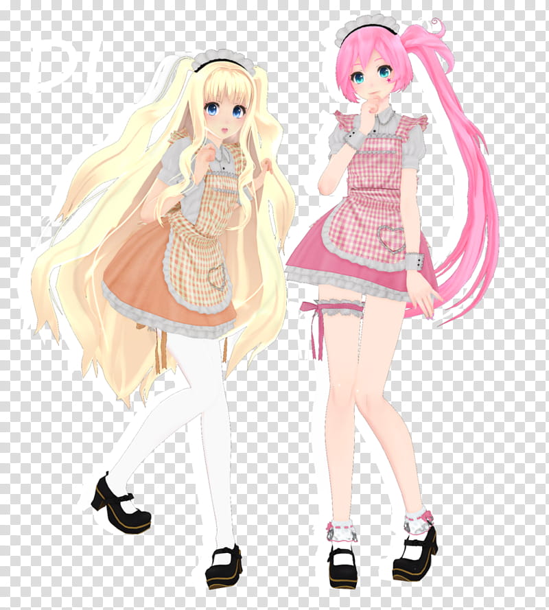 [MMD] SeeU and UNI Maids [], two girl wearing mini dresses transparent background PNG clipart