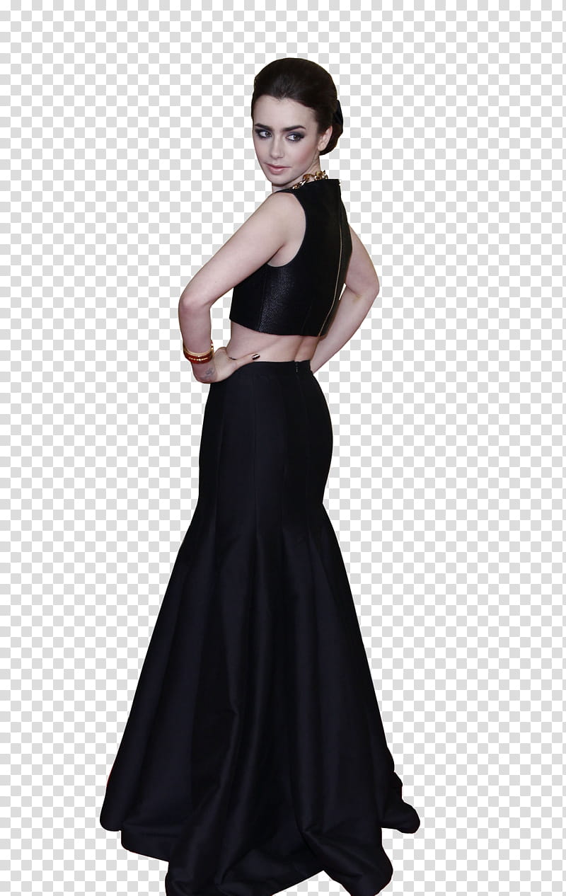 Lily Collins, woman holder her waist transparent background PNG clipart