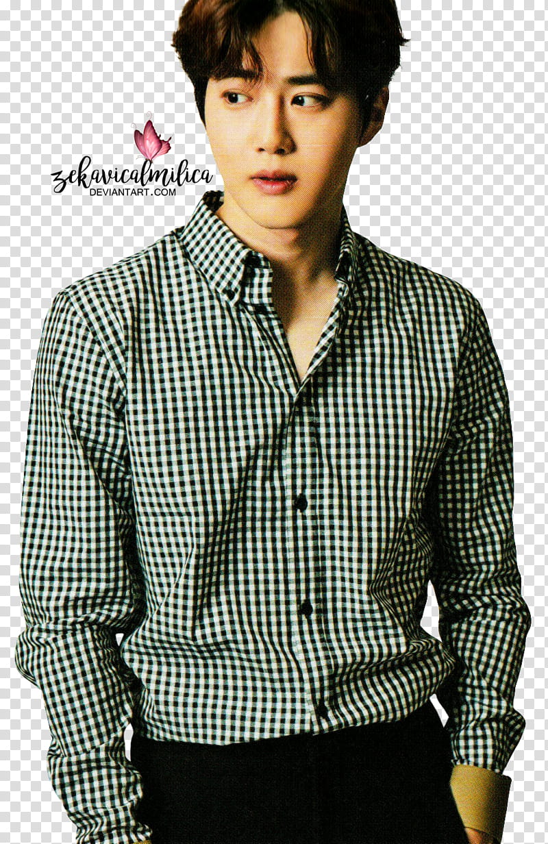 EXO Suho EXO L Japan Vol , man in black and gray grid dress shirt transparent background PNG clipart