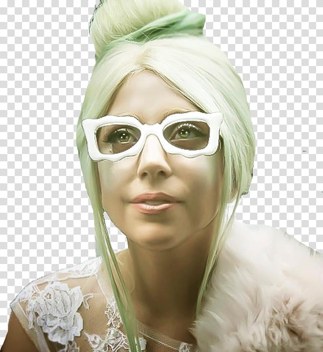 Lady Gaga , green-haired woman wearing white framed sunglasses transparent background PNG clipart