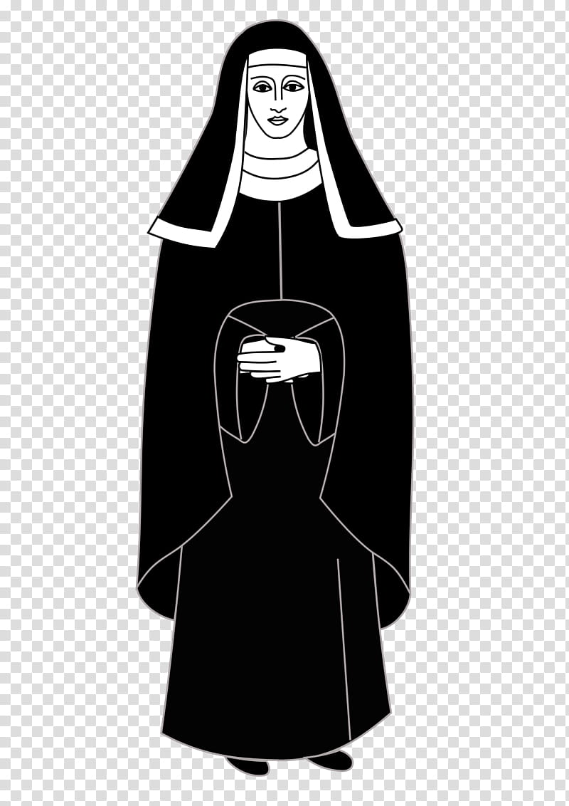Creative, Nun, Cartoon, Silhouette, Black, Outerwear, Sleeve, Black And White transparent background PNG clipart