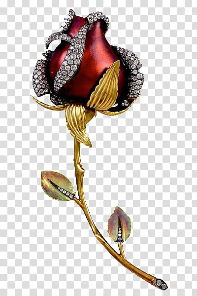 Flower Jewelry s, gold, red and diamonds rose brooch transparent background PNG clipart