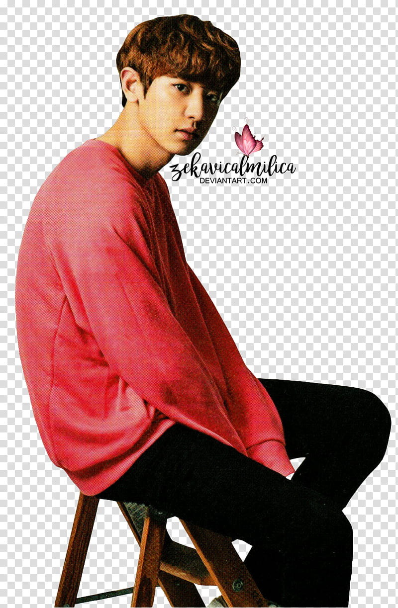 EXO Chanyeol EXO L Japan Vol , man sitting on brown wooden chair transparent background PNG clipart
