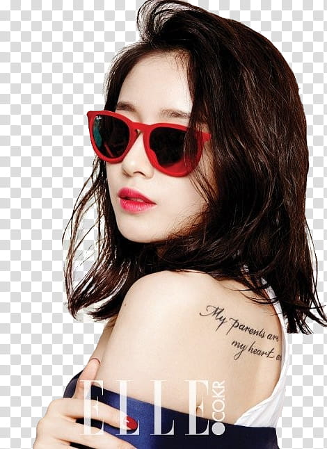 Render Park Jiyeon, woman wearing red sunglasses and white top transparent background PNG clipart