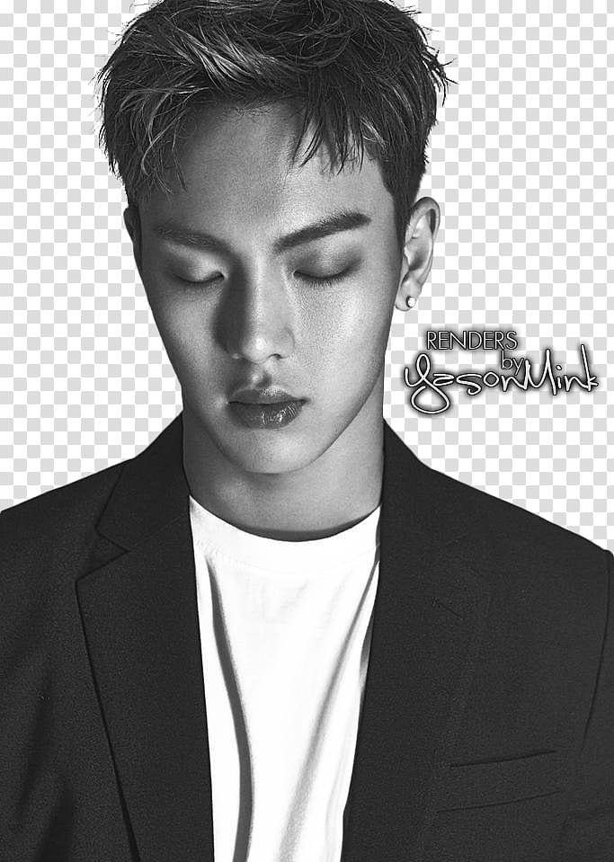 Shownu of MONSTA X, man in black suit with closed eyes transparent background PNG clipart