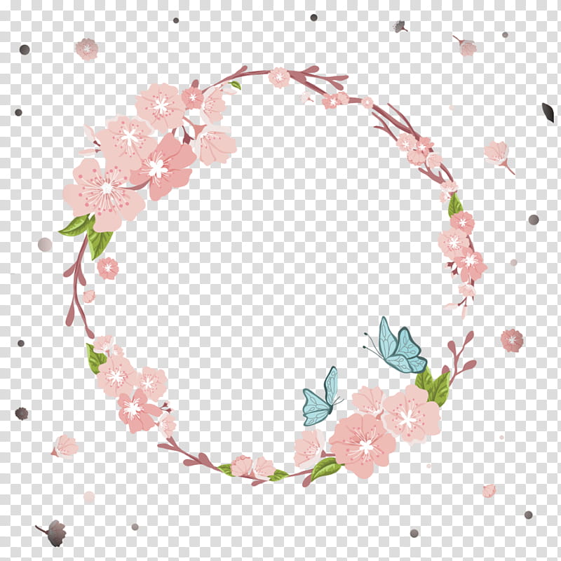 Flower Border Design, Floral Design, Disk, Cherry Blossom, Circle, Wreath, Pink, Branch, Petal, Leaf transparent background PNG clipart