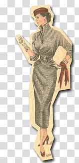 retro vintage fashion, woman wearing black dress paper cutout transparent background PNG clipart