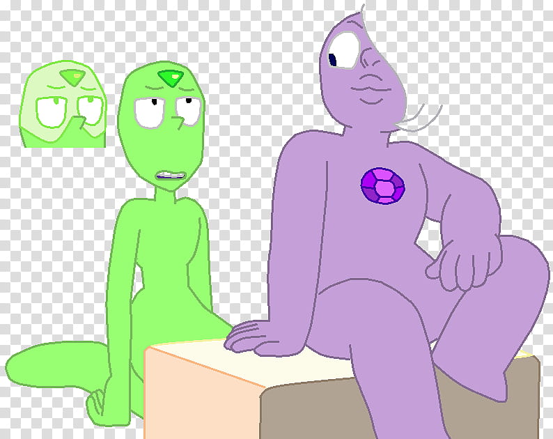 Amethyst and Peridot Base , purple man sitting on box looking back at sitting green man illustration transparent background PNG clipart