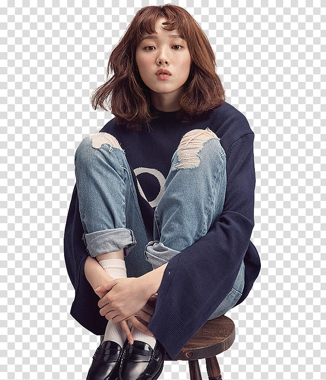 Lee Sung Kyung Elle Magazine, woman sitting on brown wooden stool transparent background PNG clipart