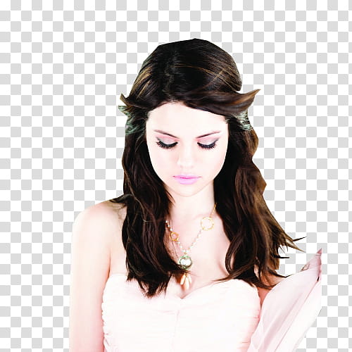 Selena Gomez, woman wearing pink sweetheart neckline top transparent background PNG clipart