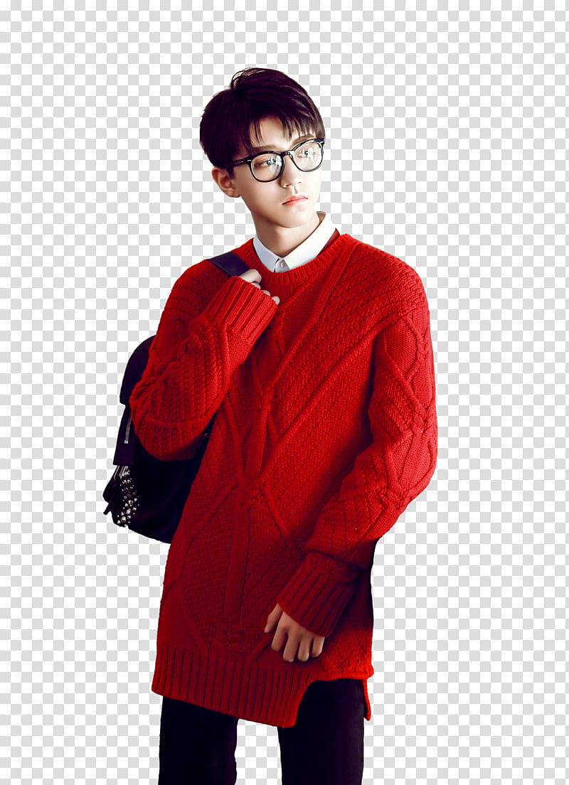Share  Render TFBOYS Wang Junkai, man wearing red sweater transparent background PNG clipart