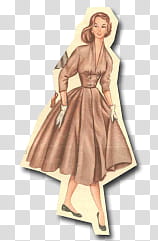 retro vintage fashion, women's gray dress transparent background PNG clipart