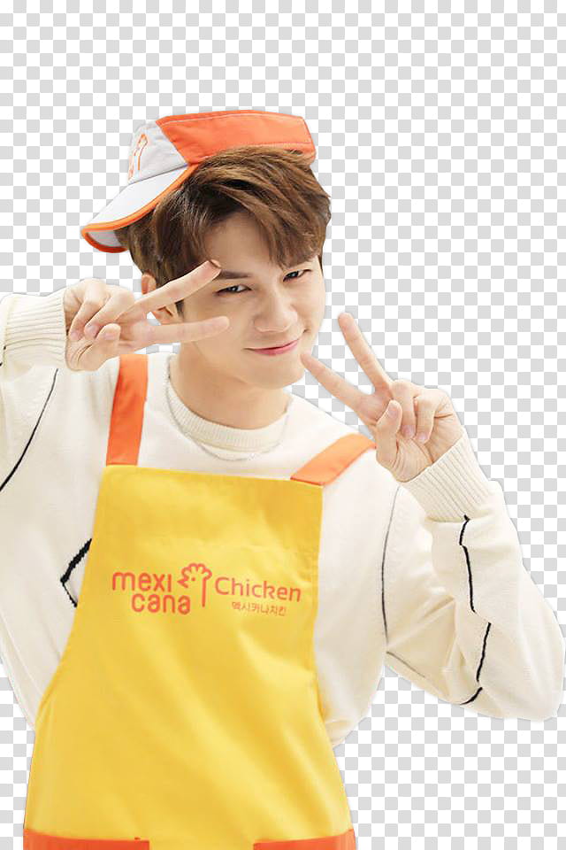 Ong Seong Woo wearing white sweater standing while making peace hand sign transparent background PNG clipart