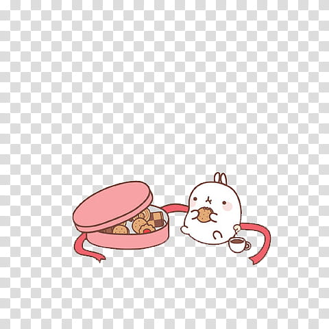 white rabbit besides round pink cookie box illustration transparent background PNG clipart