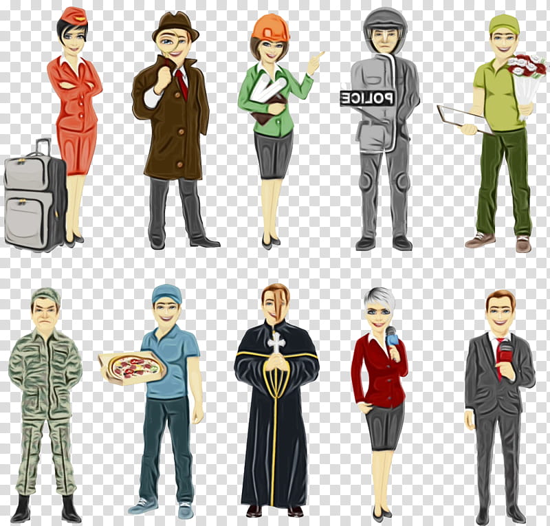 people standing cartoon uniform figurine, Watercolor, Paint, Wet Ink, Action Figure, Gentleman transparent background PNG clipart