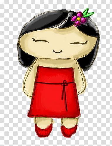 black-haired girl wearing red striped dress illustration transparent background PNG clipart