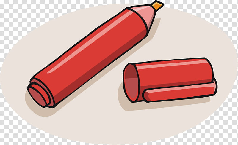 Marker Pen Red, Cartoon, Highlighter, Material Property, Cylinder, Lipstick transparent background PNG clipart