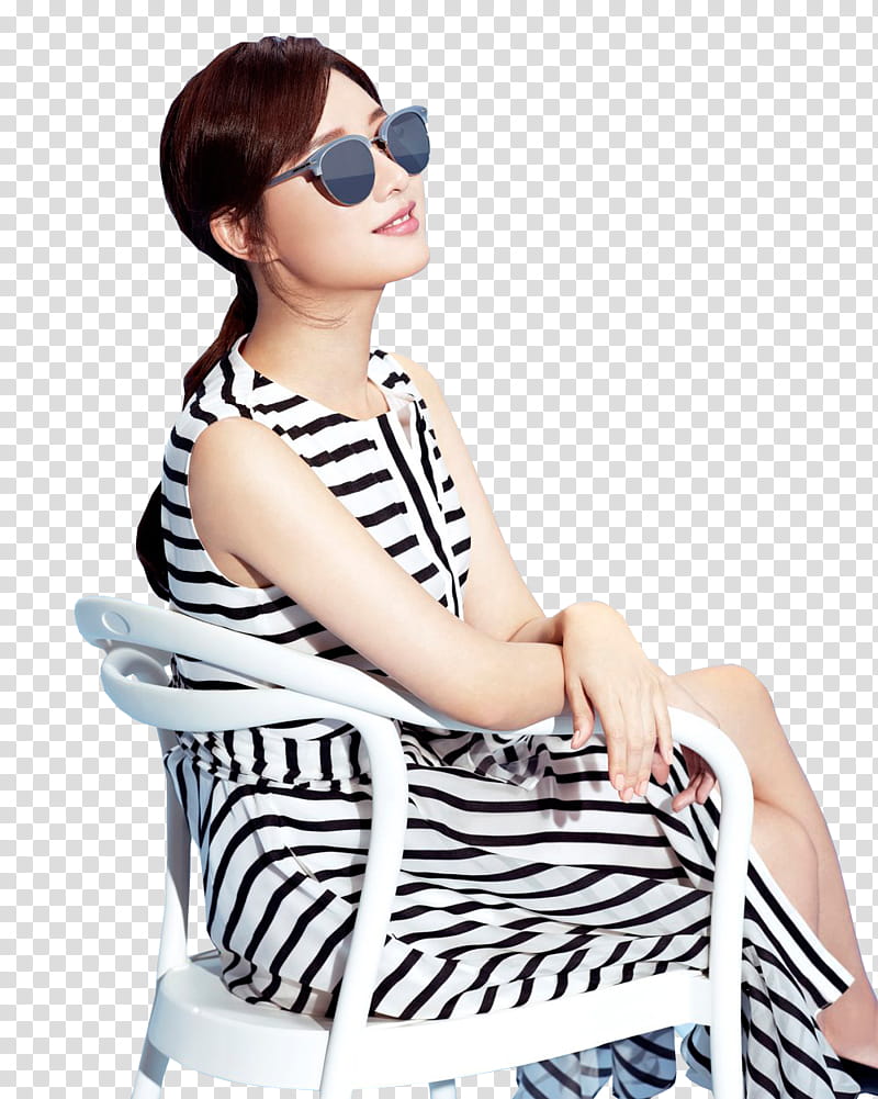 KIM JI WON, woman sitting on white metal chair transparent background PNG clipart