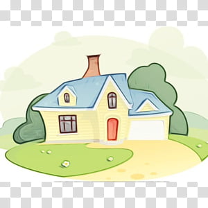 green cartoon house home real estate, Watercolor, Paint, Wet Ink, Building, Cottage transparent background PNG clipart thumbnail