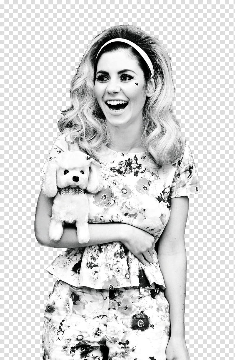 MARINA AND THE DIAMONDS , grayscale of woman in white floral dress transparent background PNG clipart