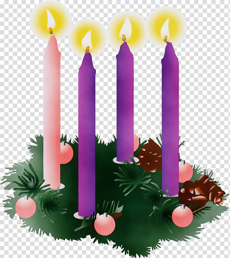 Watercolor Christmas Wreath, Paint, Wet Ink, Advent Candle, Advent Wreath, Christmas , Gaudete Sunday, Christmas Advent Candles transparent background PNG clipart