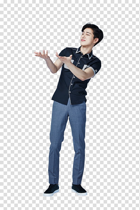 iKON Smart P, man wearing black button-up t-shirt transparent background PNG clipart