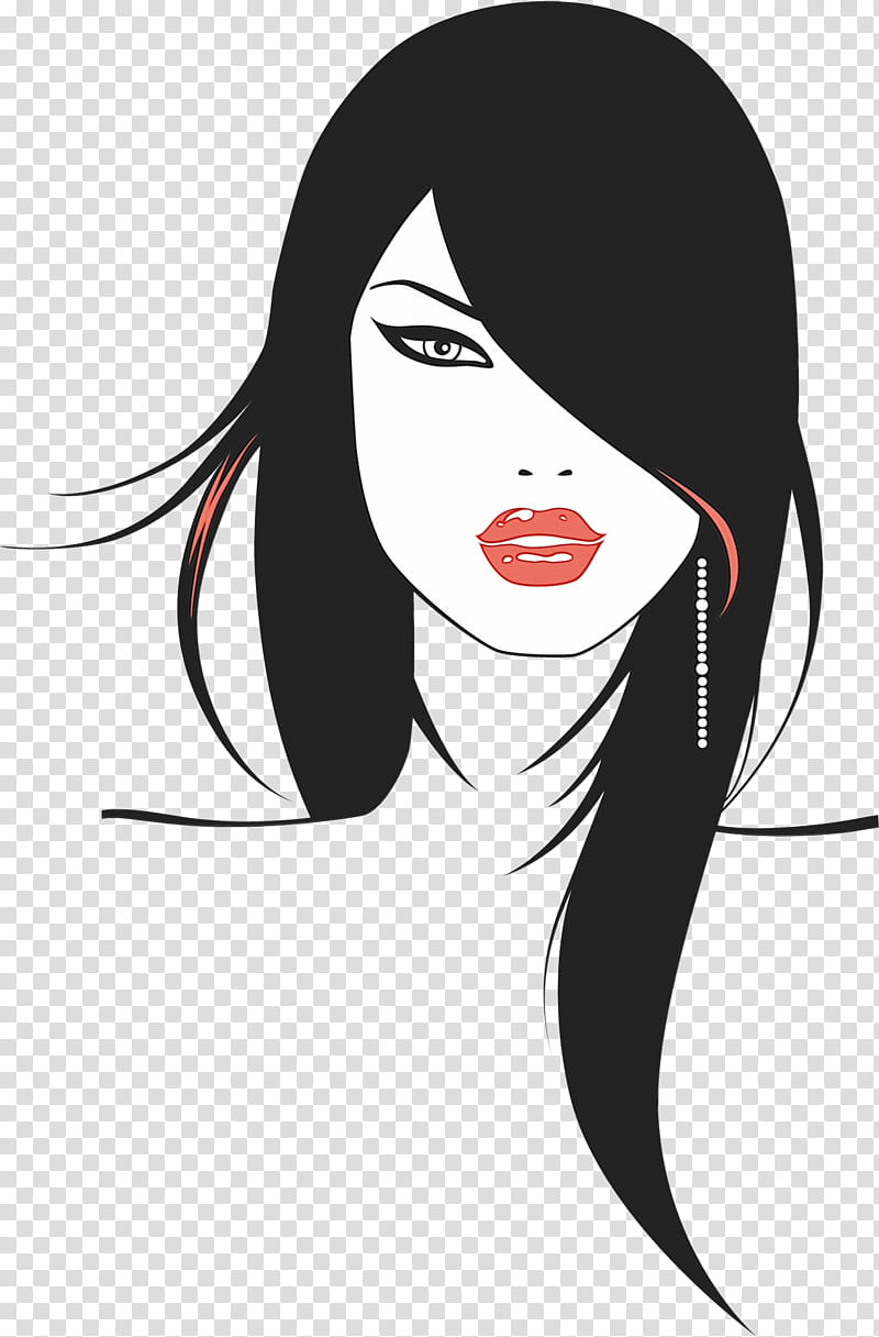 hair face black hair hairstyle eyebrow, Watercolor, Paint, Wet Ink, Lip, Long Hair, Beauty, Cartoon transparent background PNG clipart