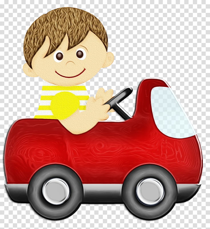 Watercolor, Paint, Wet Ink, Car, Boy, Cartoon, Vehicle, Riding Toy transparent background PNG clipart