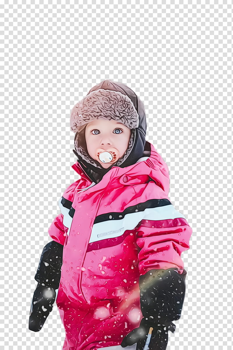snow pink outerwear winter jacket, Watercolor, Paint, Wet Ink, Winter
, Child, Playing In The Snow, Glove transparent background PNG clipart