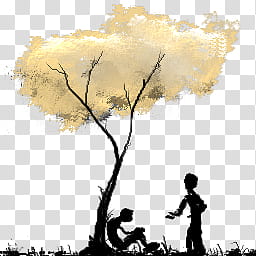 glitchhDock version , two person sitting and standing near brown-leafed tree transparent background PNG clipart