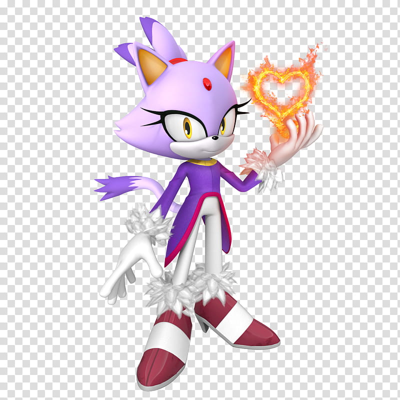 Blaze the Cat Render  Valentine Version, standing character with floating flaming heart on hand illustration transparent background PNG clipart
