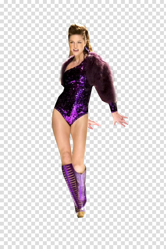 Marley, woman wearing glitter purple leotard standing and dancing transparent background PNG clipart