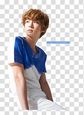 REBLUE EXO , men's white and blue V-neck T-shirt transparent background PNG clipart