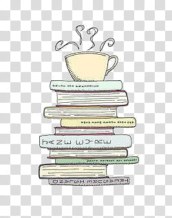 s, beige teacup on pile of book illustration transparent background PNG clipart
