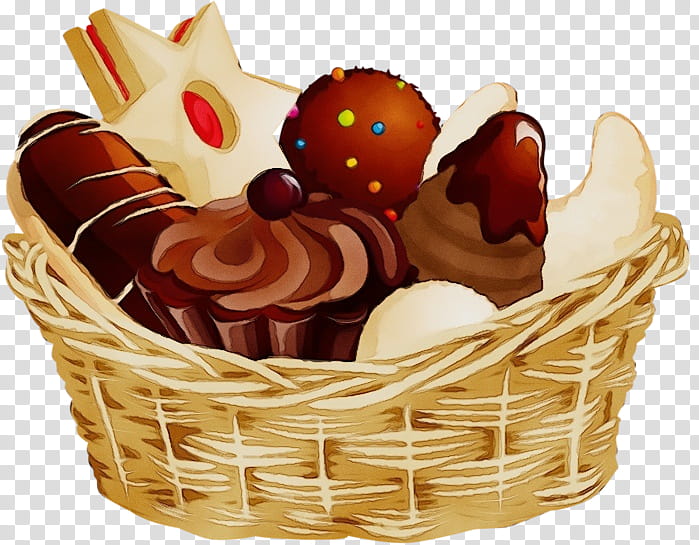 food gift basket basket mishloach manot dessert, Watercolor, Paint, Wet Ink, Baking Cup, Cuisine, Baked Goods, Easter transparent background PNG clipart