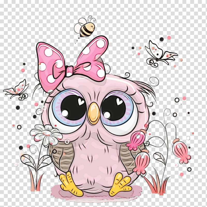 owl pink cartoon bird bird of prey, Cartoon Owl, Cute Owl, Watercolor, Paint, Wet Ink transparent background PNG clipart