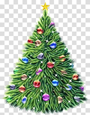 Christmas tree, Watercolor, Paint, Wet Ink, Christmas Decoration, Colorado Spruce, Oregon Pine, Christmas Ornament transparent background PNG clipart thumbnail