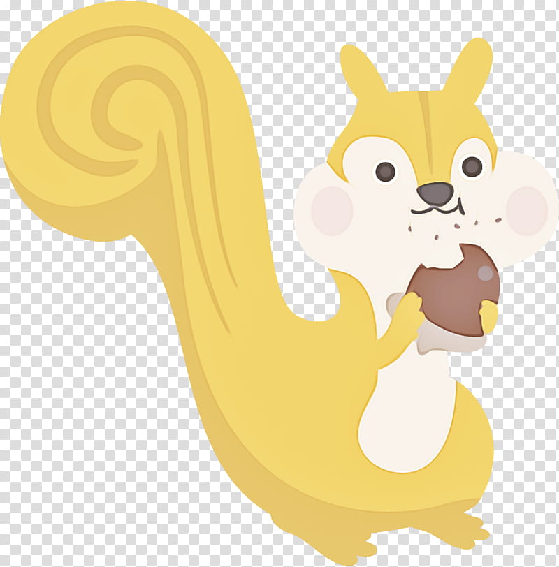 Squirrel autumn acorn, Cartoon, Yellow, Tail, Ferret, Animal Figure, Fawn transparent background PNG clipart
