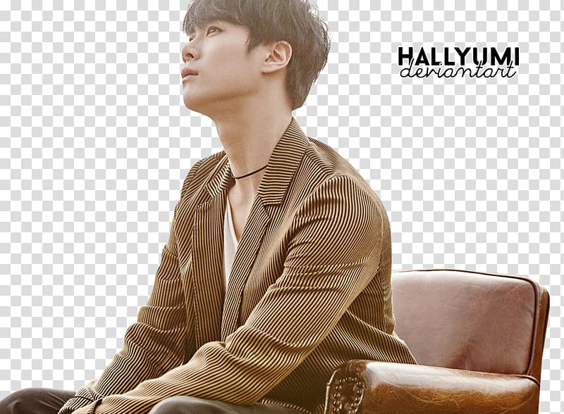 ASTRO th Mini Album Dream Part , man sitting on leather chair wearing brown suit transparent background PNG clipart