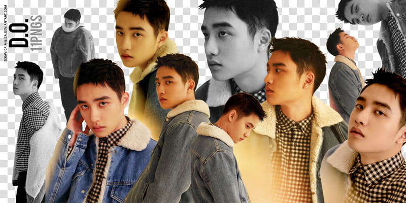 EXO D O For Life, collage of man wearing denim jacket transparent background PNG clipart