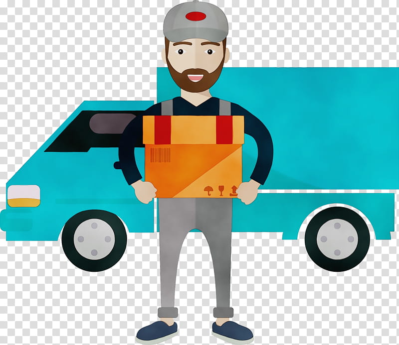 Watercolor, Paint, Wet Ink, Truck Driver, Driving, Courier, Cartoon, Delivery transparent background PNG clipart