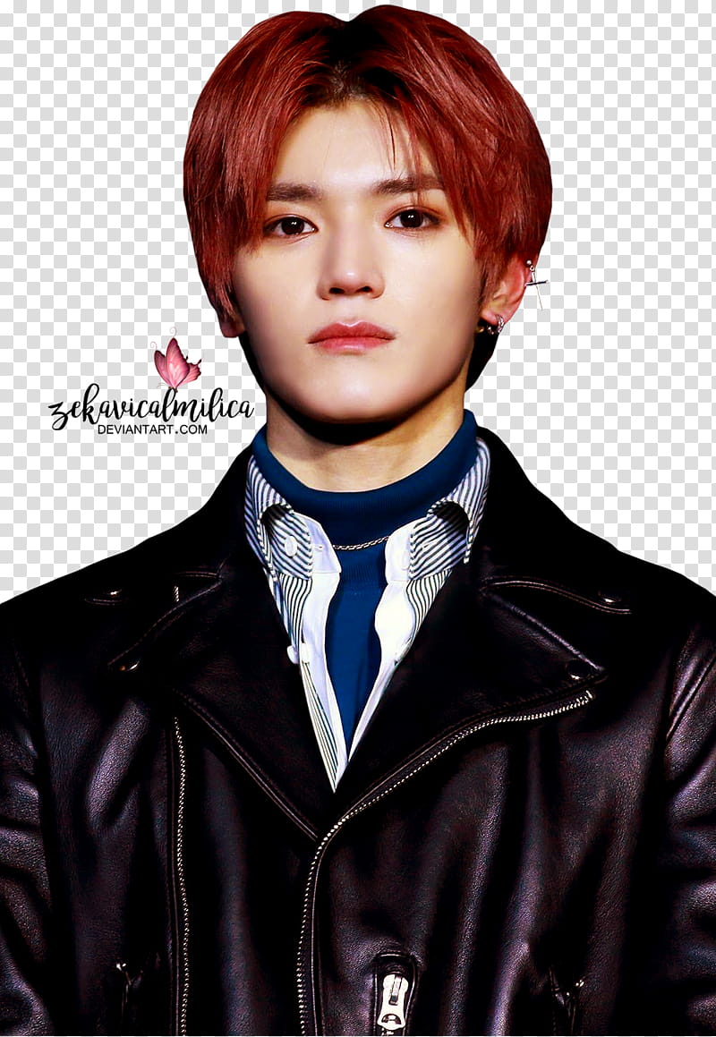 NCT Taeyong , man wearing black leather jacket transparent background PNG clipart