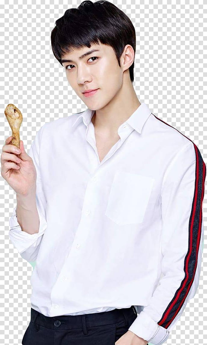 EXO Goobne Chicken, man in white dress shirt holding chicken drumstick transparent background PNG clipart