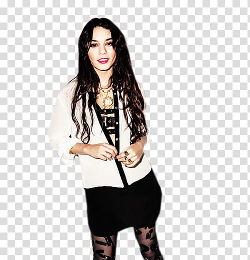 Vanessa Hudgens, standing woman wearing white cardigan transparent background PNG clipart