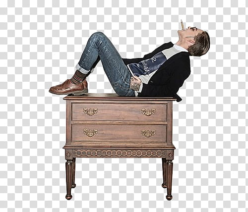 DANIEL SNOEKS, man on brown wooden nightstand transparent background PNG clipart