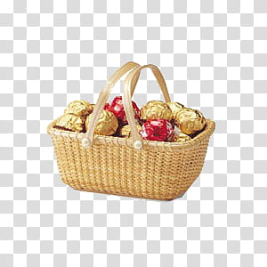 , brown wicker basket filled with chocolates transparent background PNG clipart