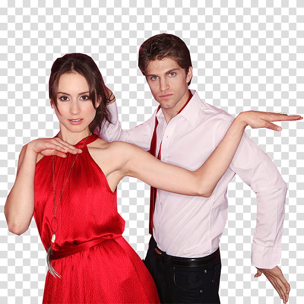 Keegan Allen And Troian Bellisario, man and woman doing hand gesture transparent background PNG clipart