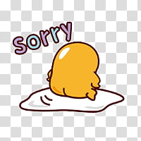 Gudetama, egg yolk with sorry text overlay transparent background PNG clipart