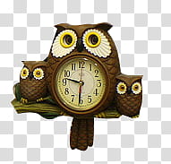 Vintage s, brown owl accent analog clock illustration transparent background PNG clipart